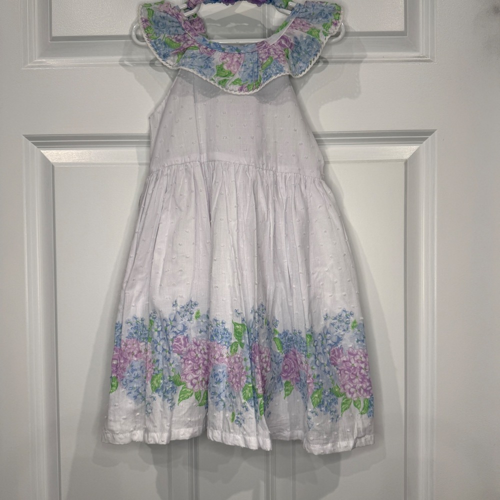 Tommy Bahama Kids Dress White Floral Hydrangea‎ Ruffle Neck Headband Set Size 4T